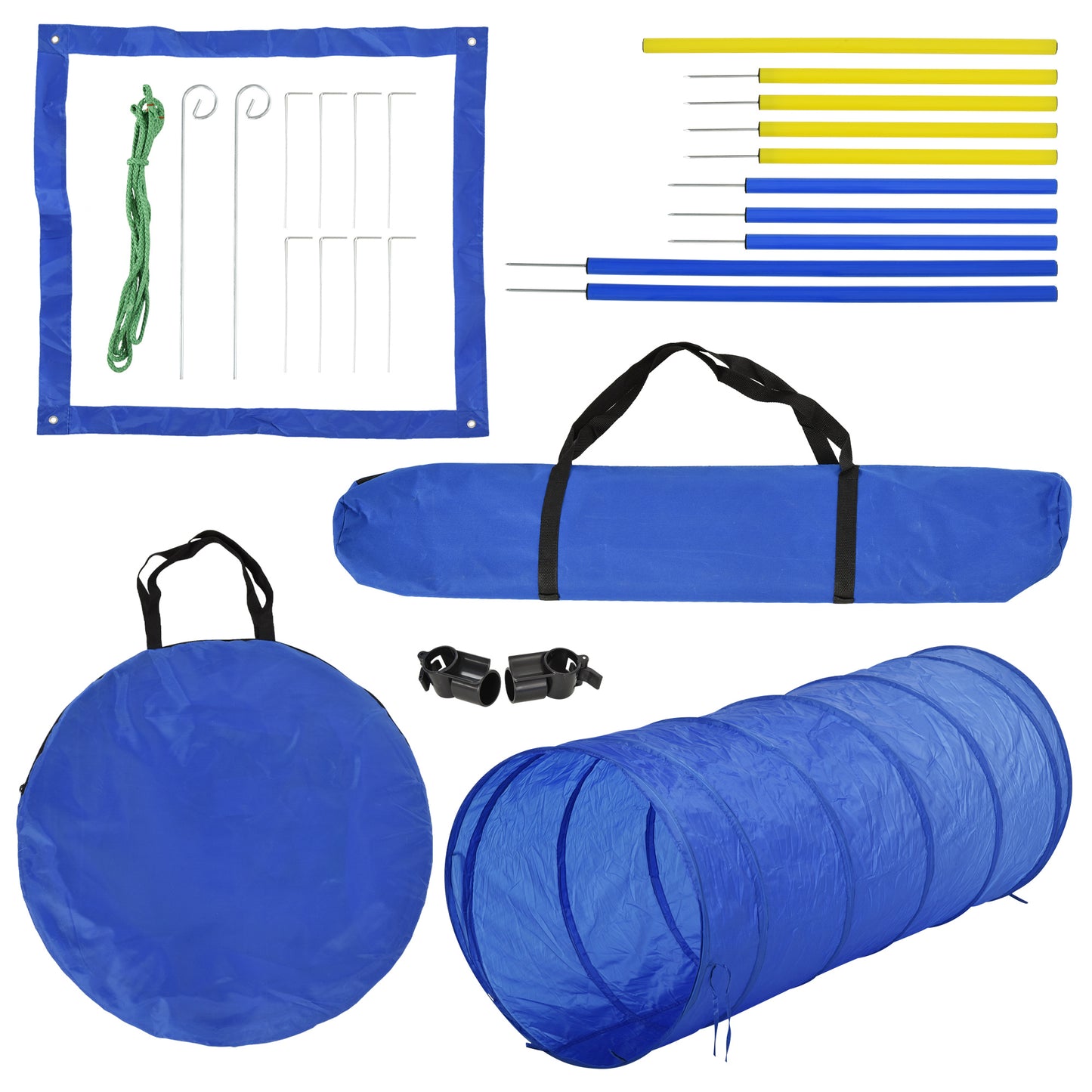 Competition Dog Agility Equipment Obstacle Course Set for Outdoor Backyard, Blue and Yellow .
