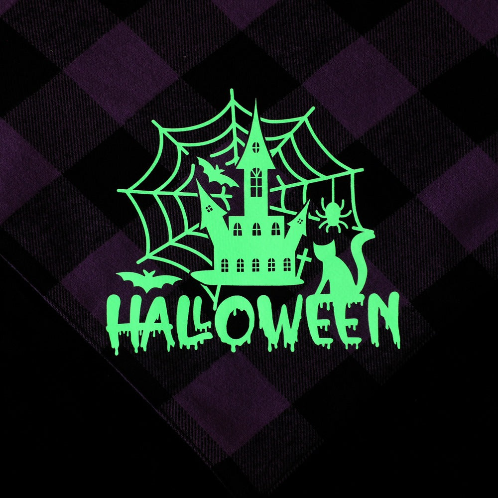 Halloween Luminous Dog Bandana Purple Plaid