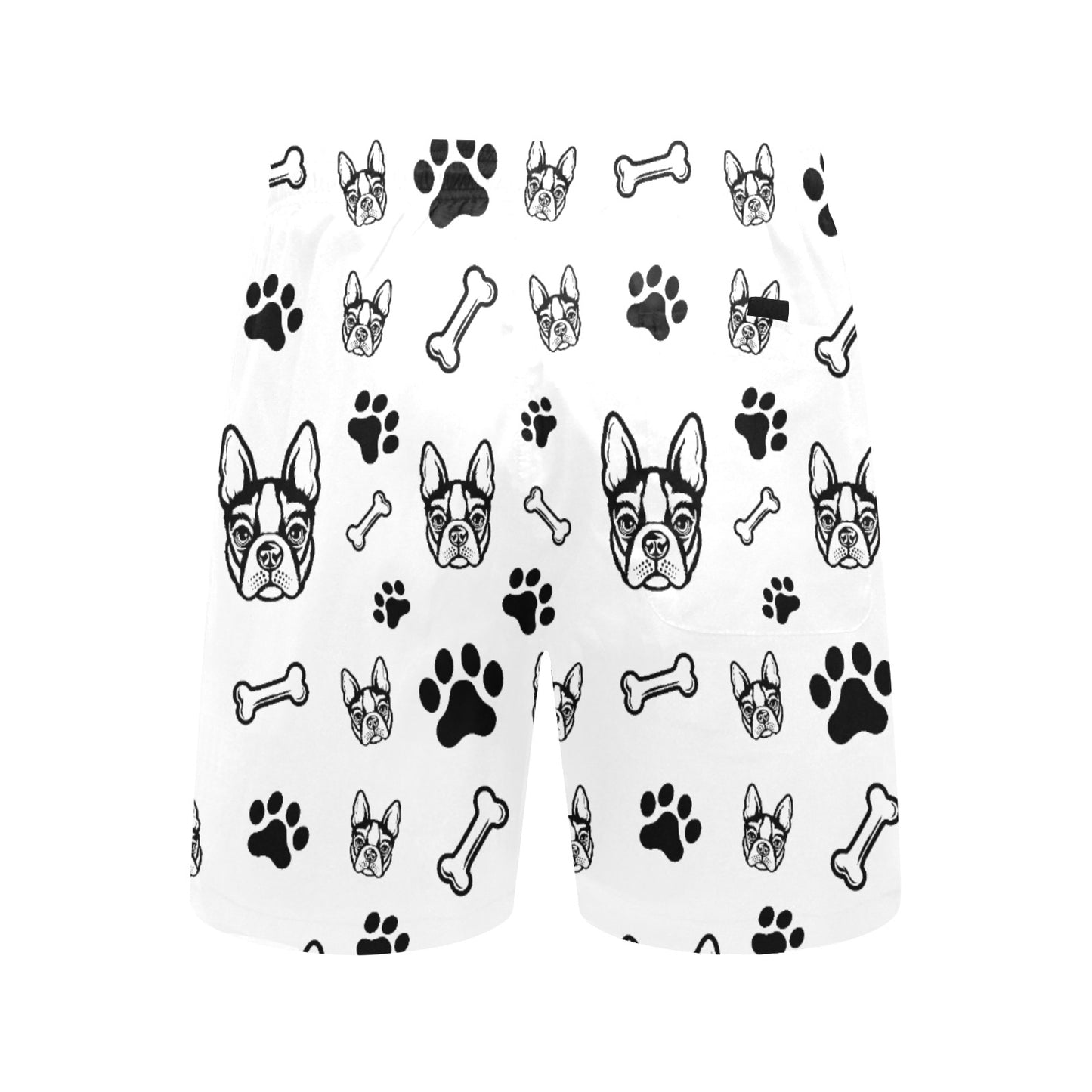 Boston Terrier Paws and Bones Men's Mid-Length Beach Shorts