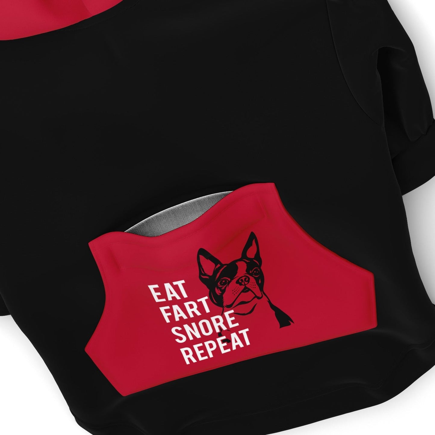 Dog Zip-Up Hoodie - Eat Fart Snore Repeat - Black And Red