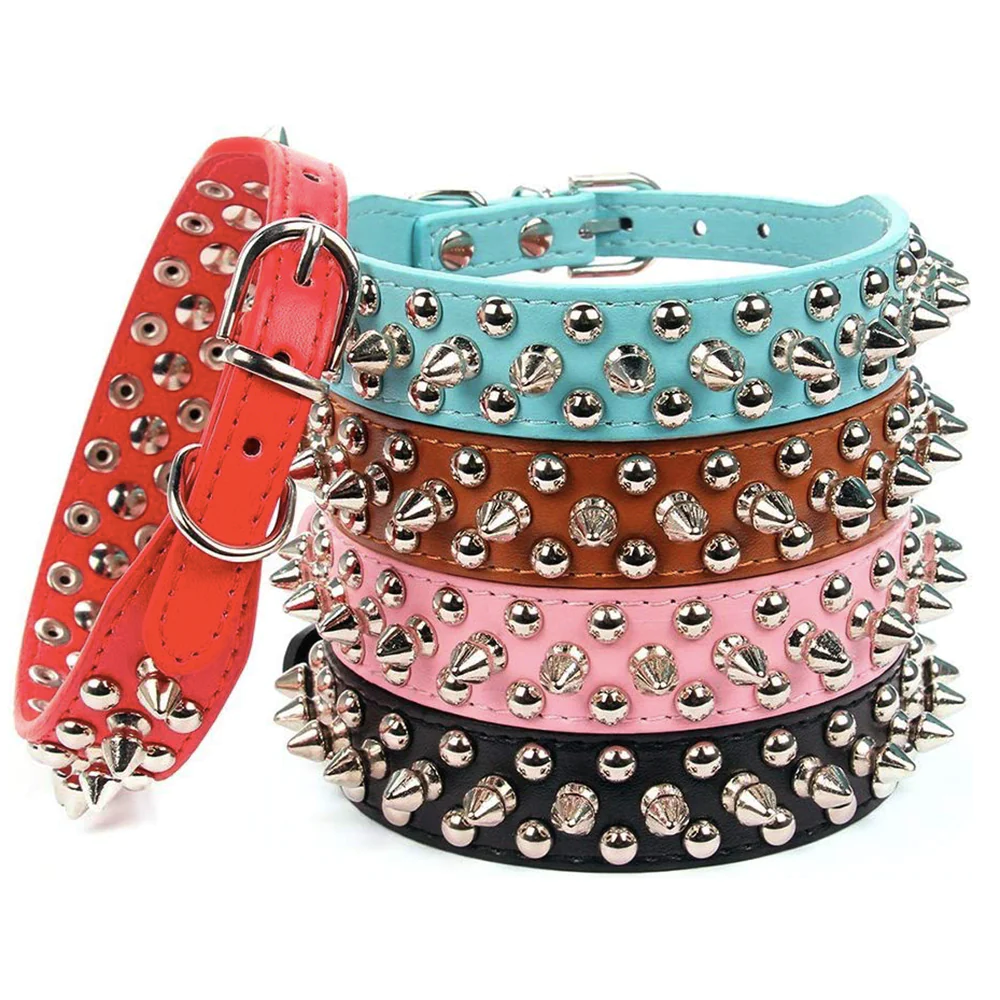 Adjustable PU Leather Studs Dog Collar