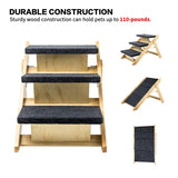 Foldable Wooden Dog Stairs or Ramp For Beds And Cars - 3 Levels - Perfect For Elderly Pets