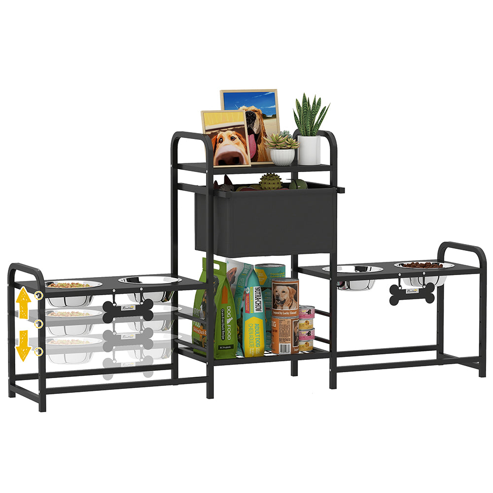4-Bowl Elevated Dog Feeding Station with Storage – Adjustable Height Stand for Multi-Dog Homes .