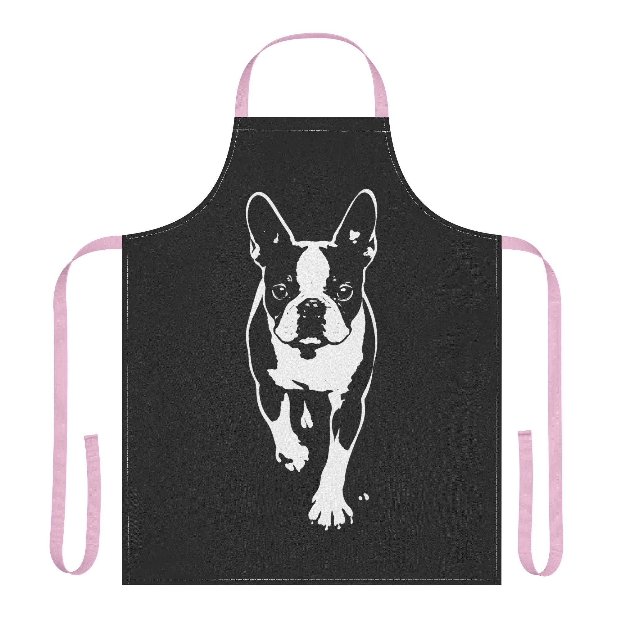 Boston Terrier Stencil Graphic – Minimalist Dog Lover Strap Apron . Pink