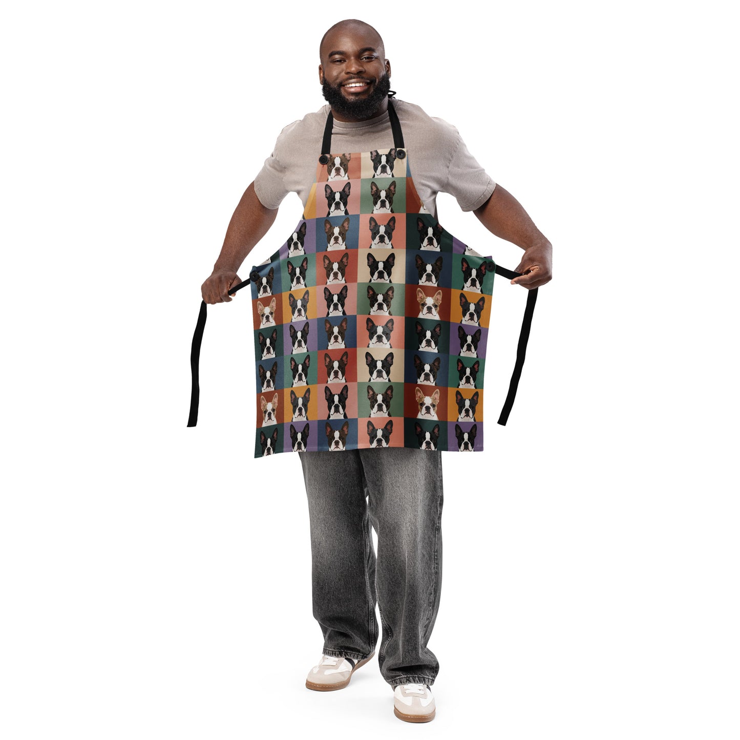 Pop Art Style Colored Boston Terriers Modern Tiles Pattern Apron .