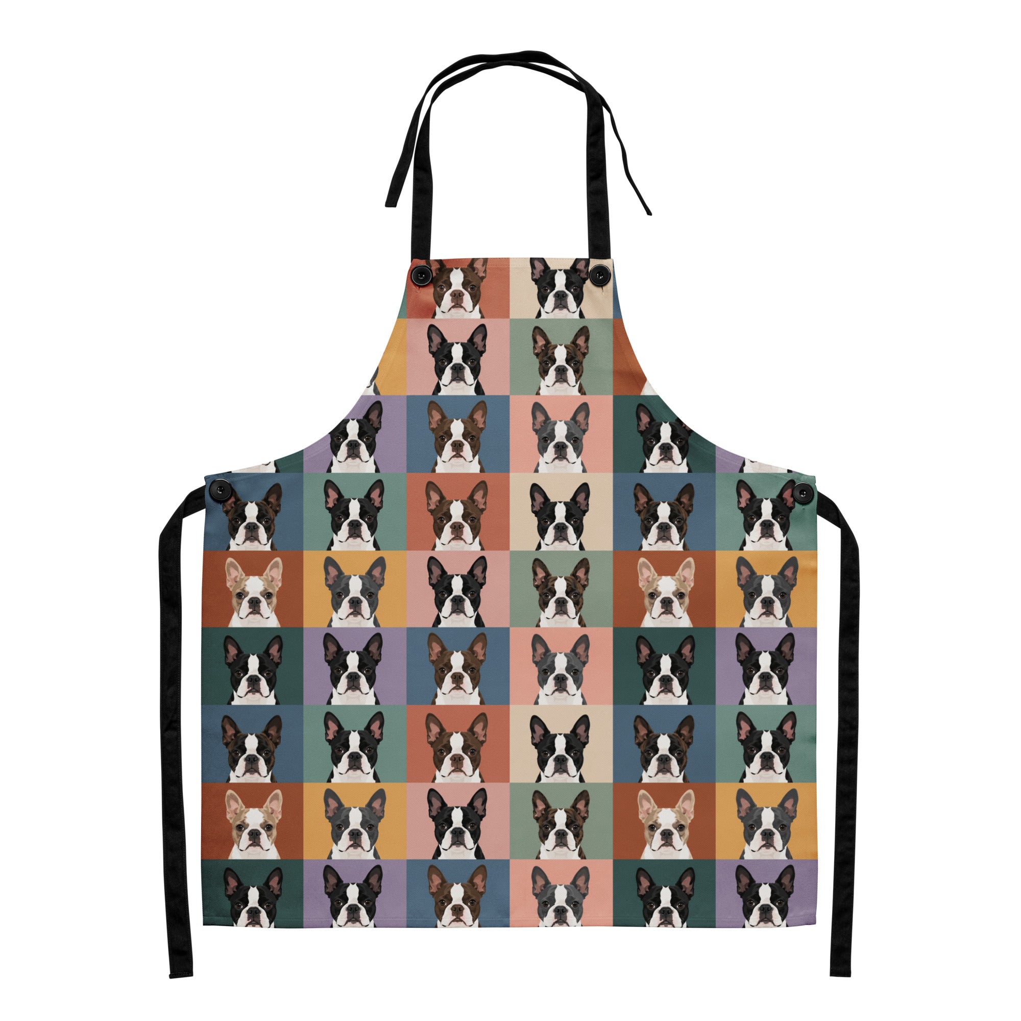 Pop Art Style Colored Boston Terriers Modern Tiles Pattern Apron . Default Title