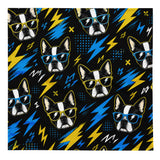 Lightning Bolt Boston Terrier Faces Bandana - Blue and Yellow .