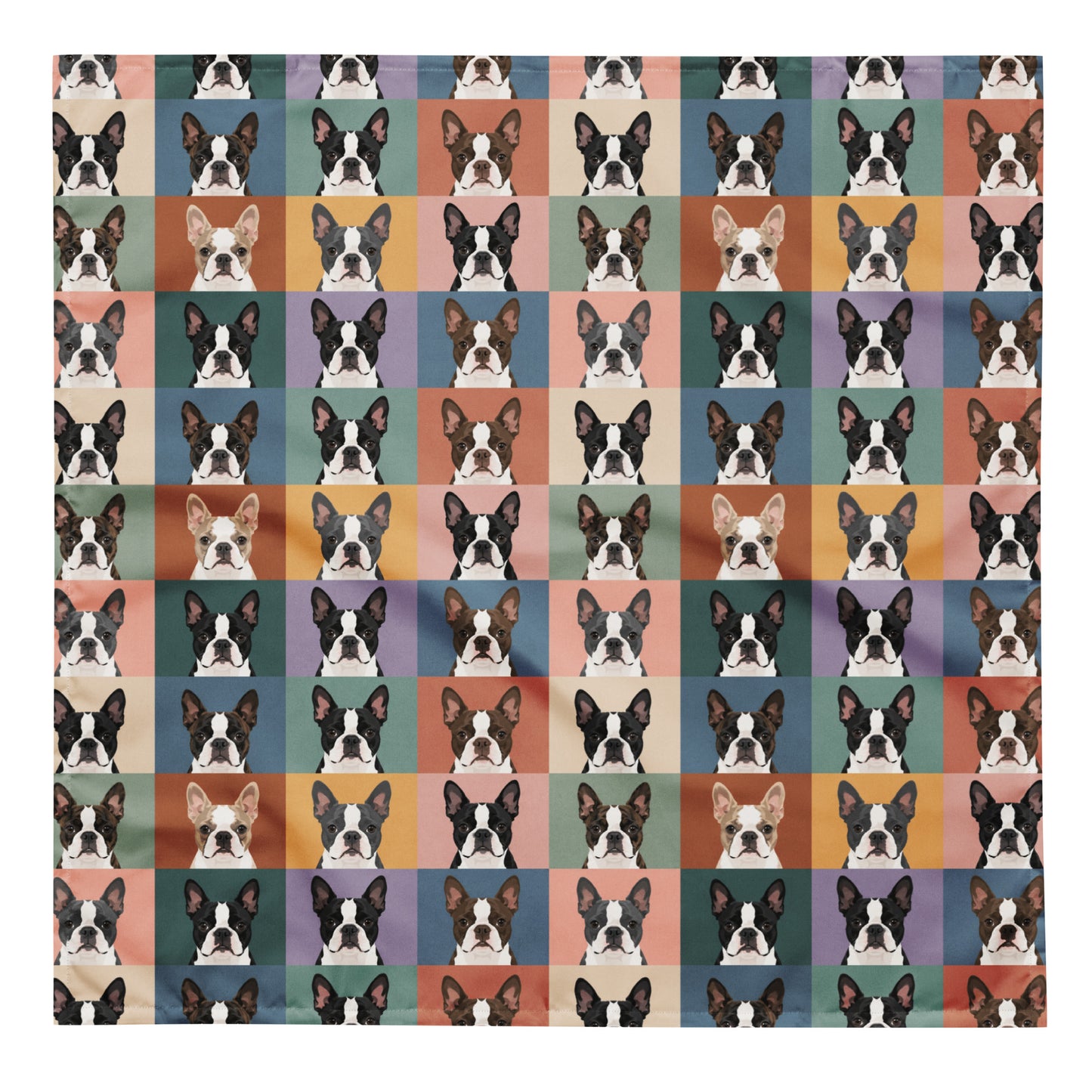 Pop Art Style Colored Boston Terriers Modern Tiles Pattern Bandana .