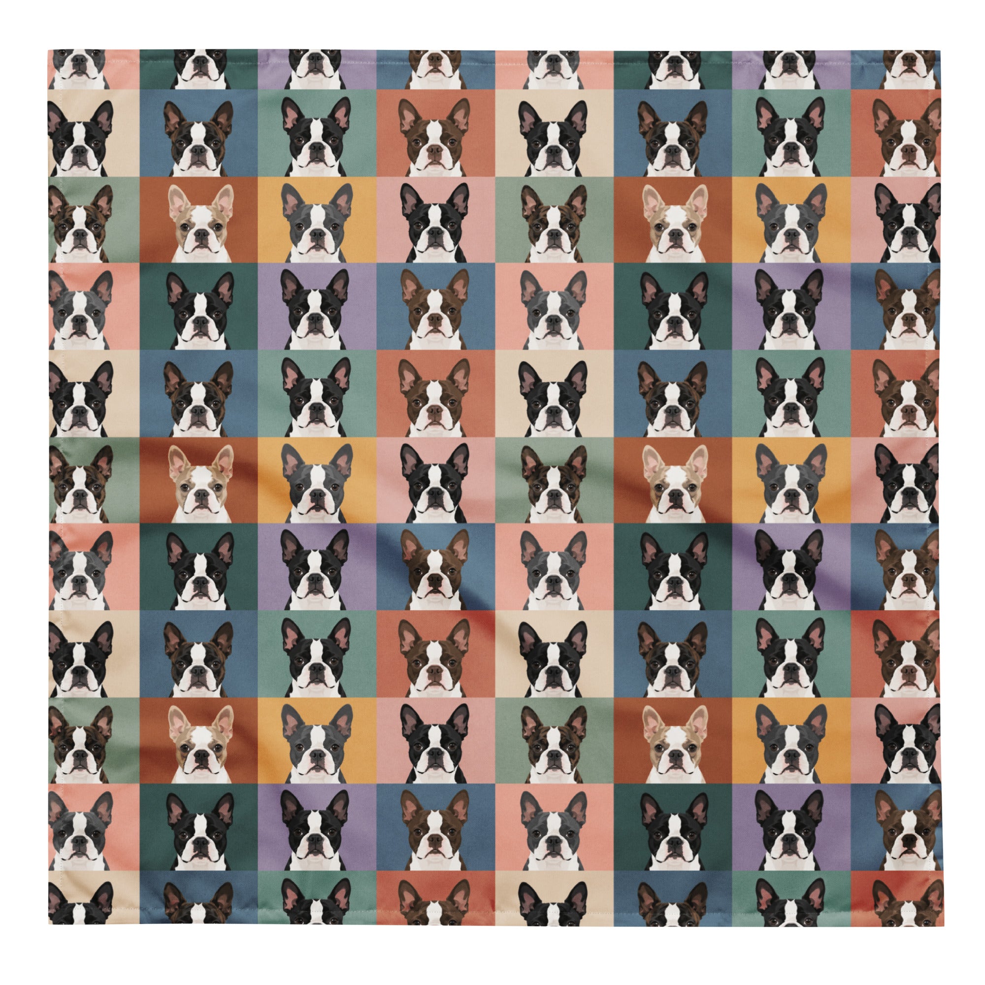 Pop Art Style Colored Boston Terriers Modern Tiles Pattern Bandana .