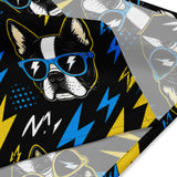 Lightning Bolt Boston Terrier Faces Bandana - Blue and Yellow .