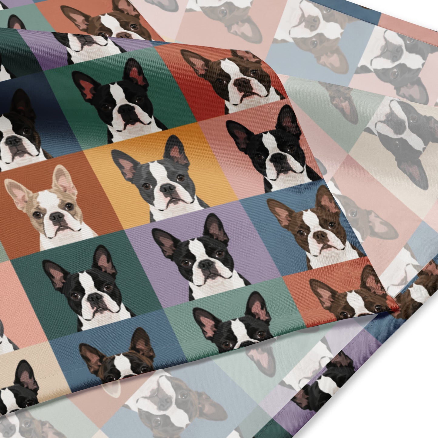 Pop Art Style Colored Boston Terriers Modern Tiles Pattern Bandana .