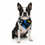 Lightning Bolt Boston Terrier Faces Bandana - Blue and Yellow . S