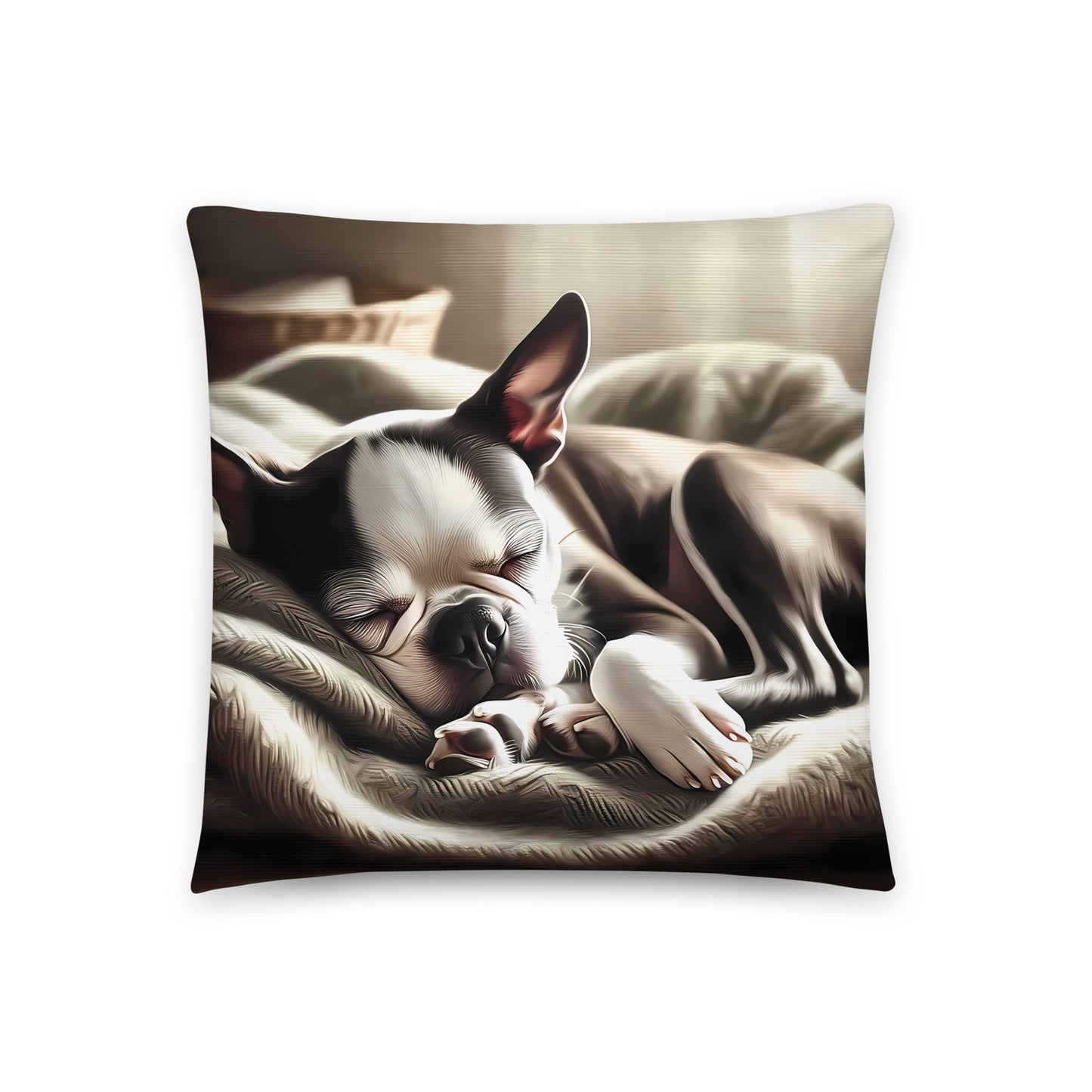 Senior Boston Terrier Sleeping Peacefully Basic Pillow