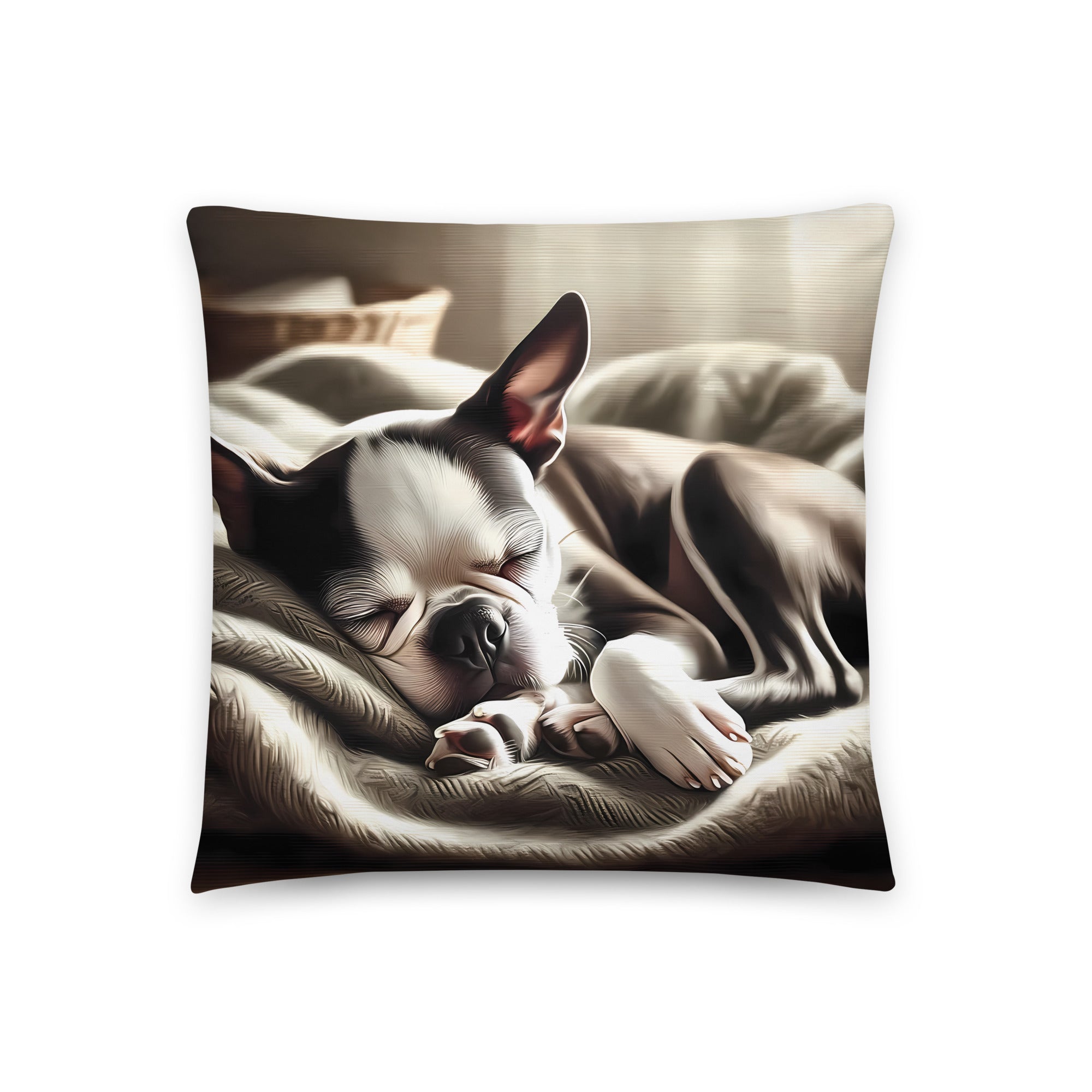 Senior Boston Terrier Sleeping Peacefully Basic Pillow