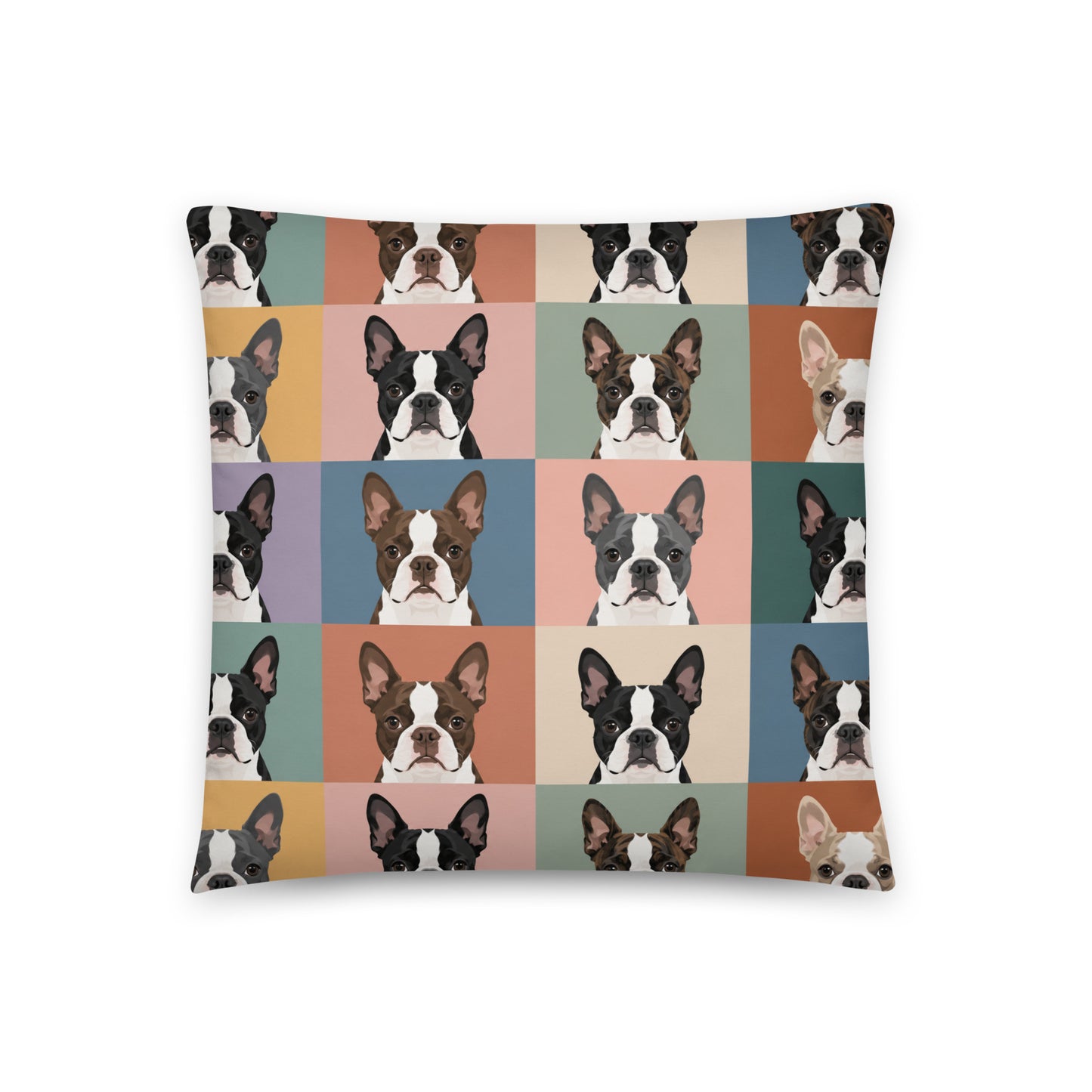 Pop Art Style Colored Boston Terriers Modern Tiles Pattern Basic Pillow .