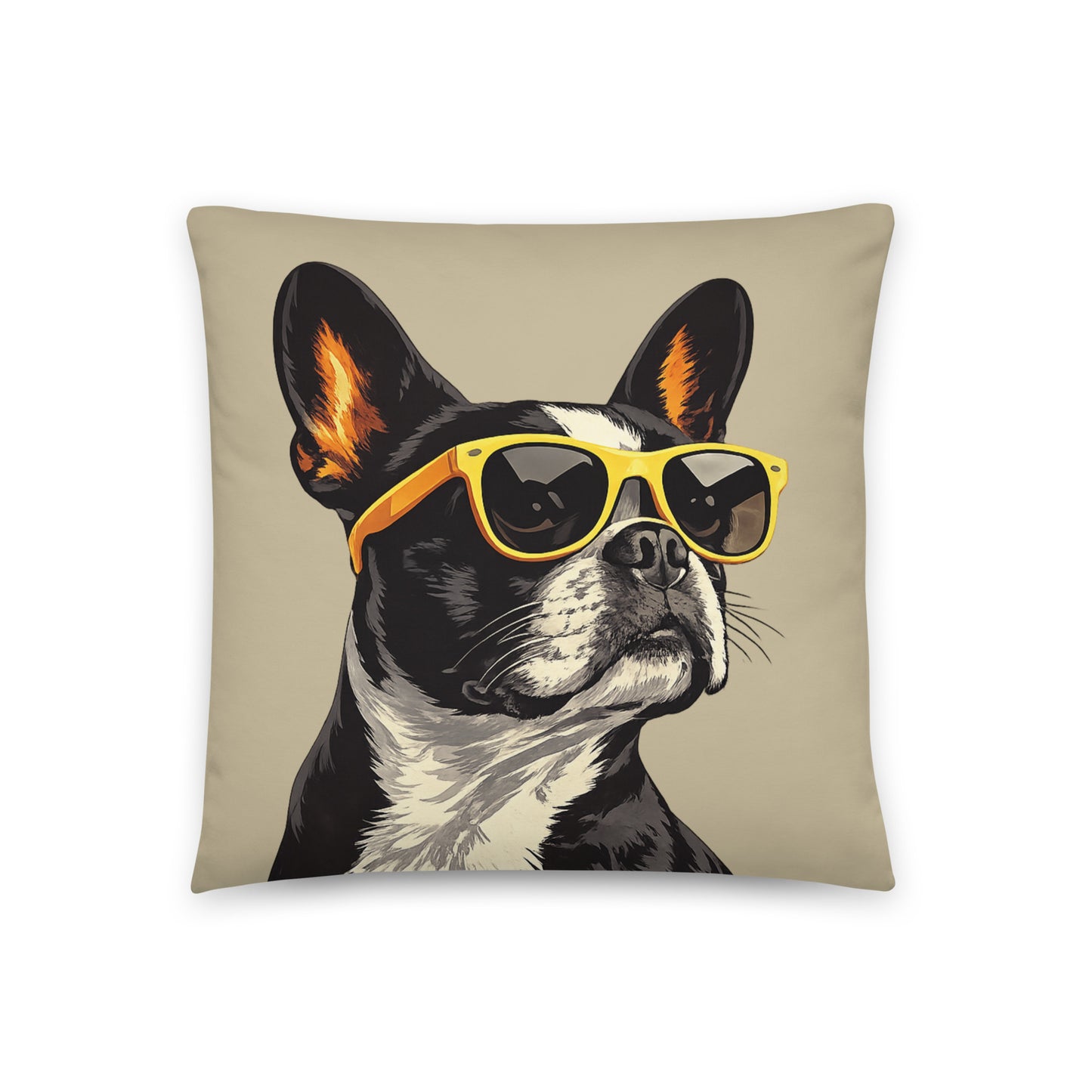 Pop Art Style Colored Boston Terriers Modern Tiles Pattern Dog Bowl Pillow - Sand .
