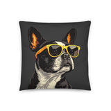 Pop Art Style Colored Boston Terriers Modern Tiles Pattern Dog Bowl Pillow - Charcoal Gray .