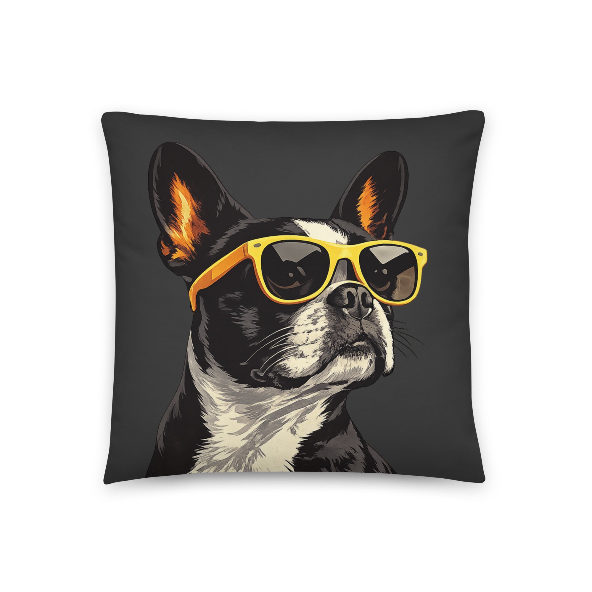 Pop Art Style Colored Boston Terriers Modern Tiles Pattern Dog Bowl Pillow - Charcoal Gray .