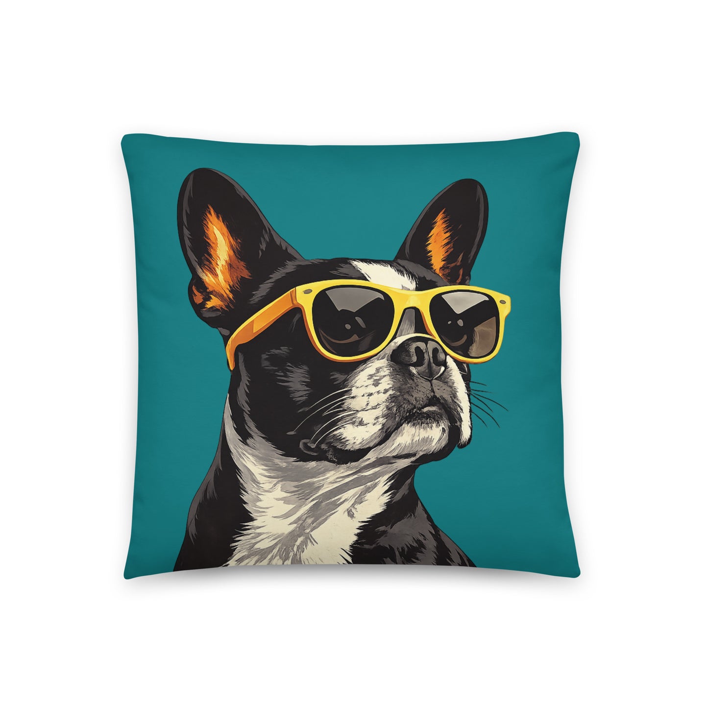 Too Cool Boston Terrier Dog Pillow - Teal . 18″×18″