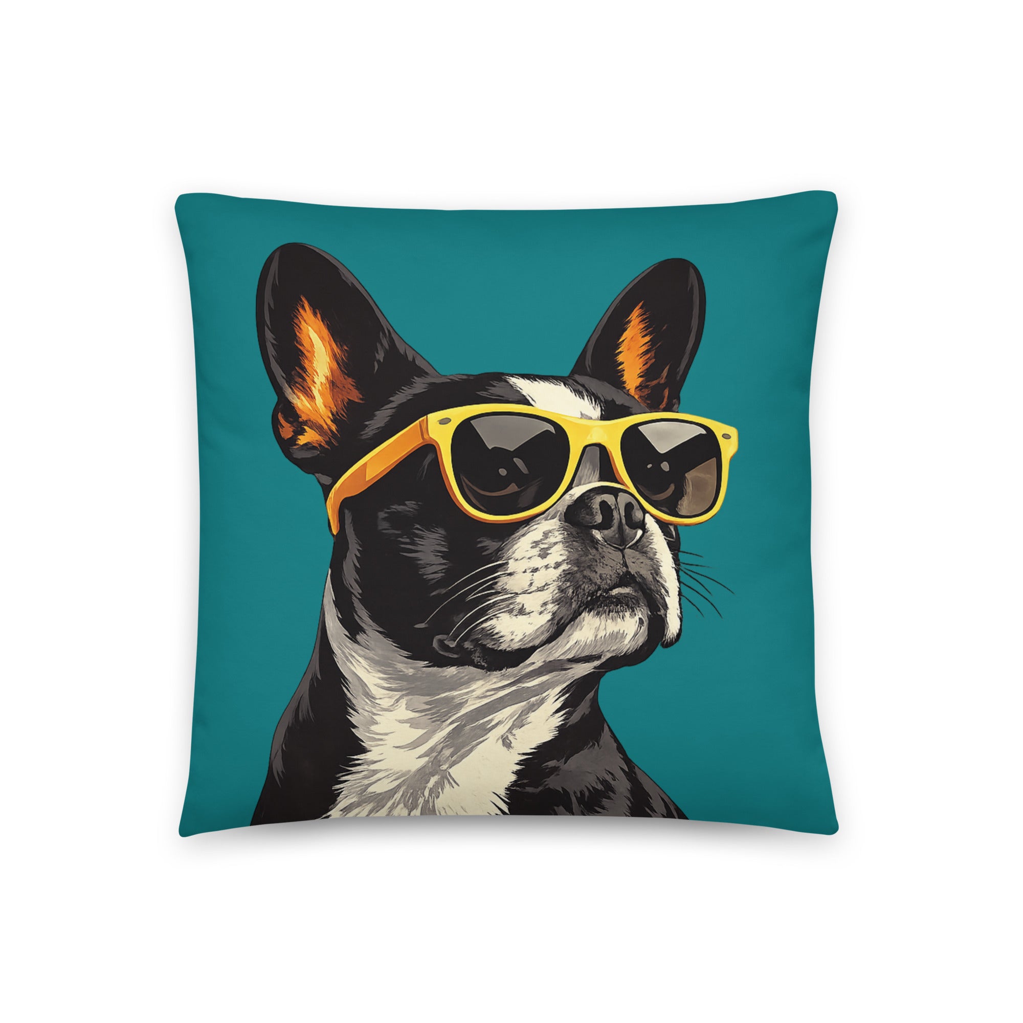 Too Cool Boston Terrier Dog Pillow - Teal . 18″×18″