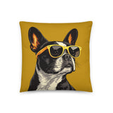 Too Cool Boston Terrier Dog Pillow - Mustard . 18″×18″