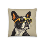 Pop Art Style Colored Boston Terriers Modern Tiles Pattern Dog Bowl Pillow - Sand . 18″×18″