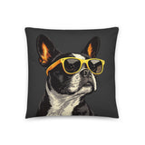 Pop Art Style Colored Boston Terriers Modern Tiles Pattern Dog Bowl Pillow - Charcoal Gray . 18″×18″