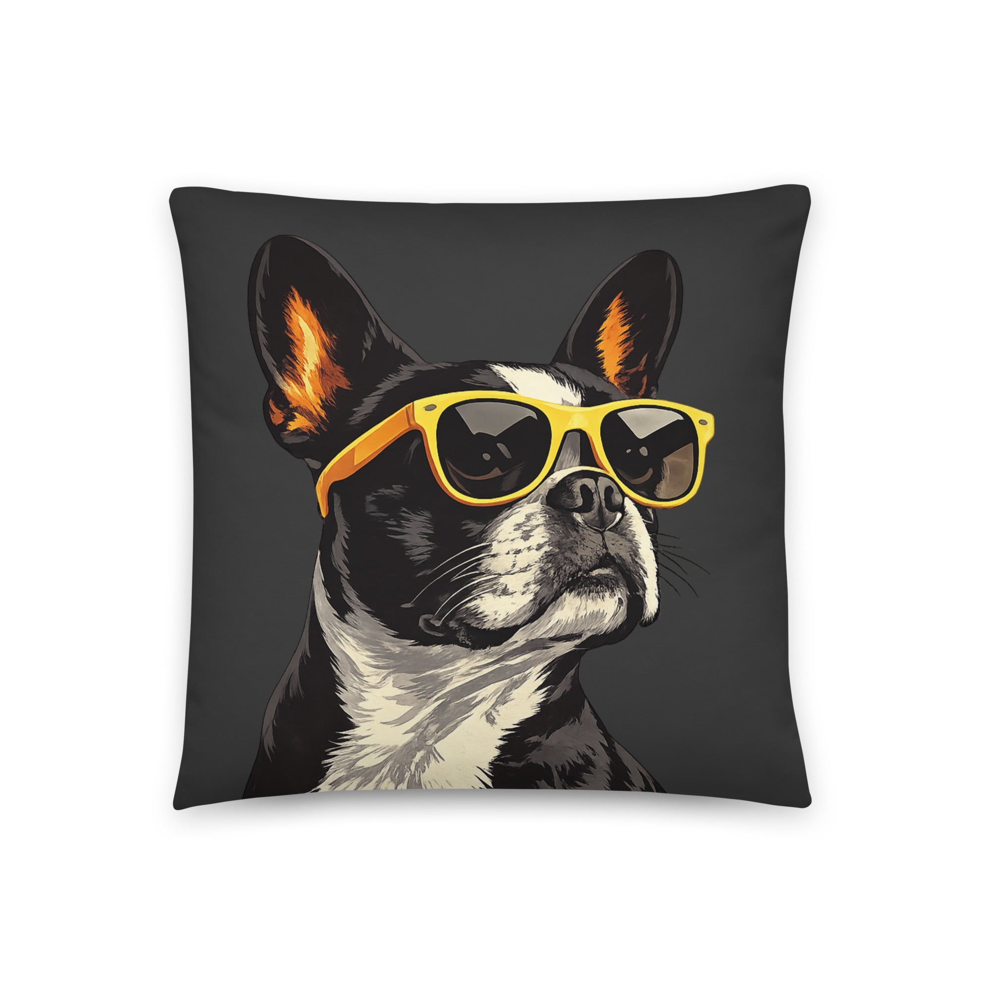 Pop Art Style Colored Boston Terriers Modern Tiles Pattern Dog Bowl Pillow - Charcoal Gray . 18″×18″