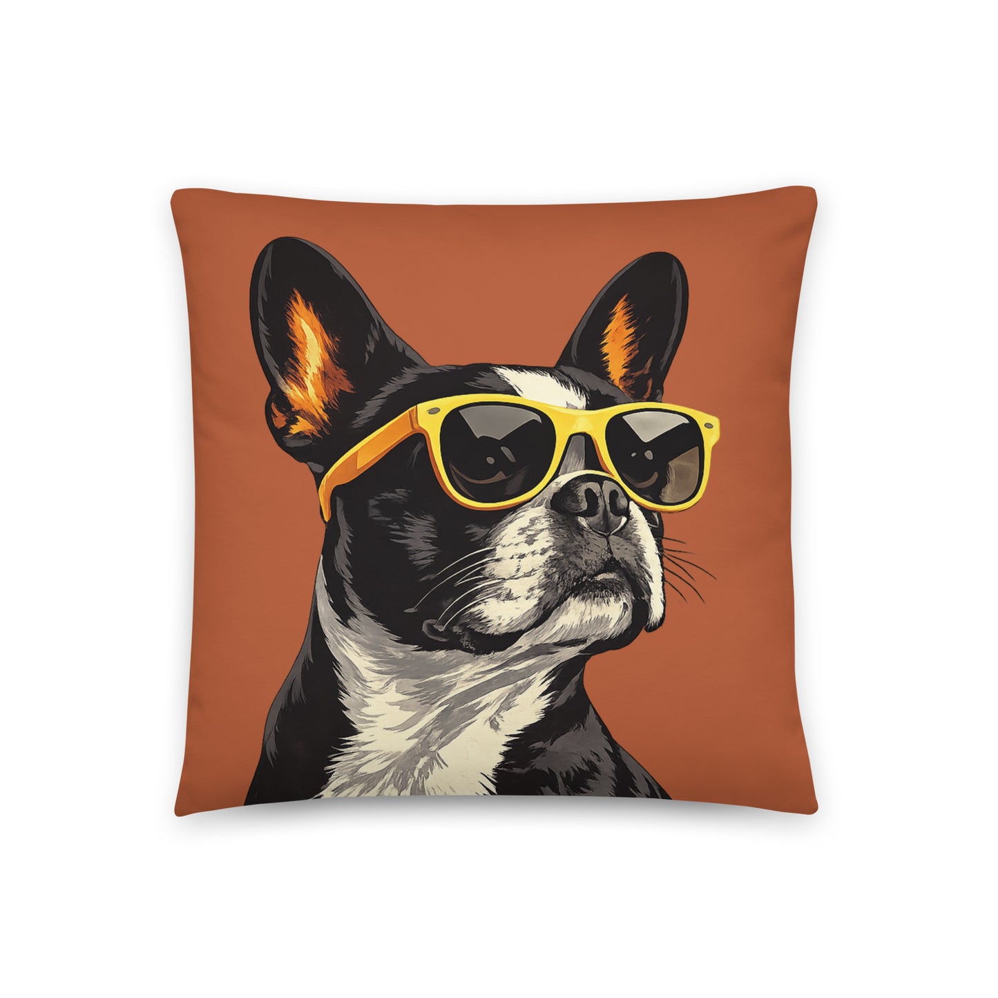 Pop Art Style Colored Boston Terriers Modern Tiles Pattern Dog Bowl Pillow - Terracotta . 18″×18″