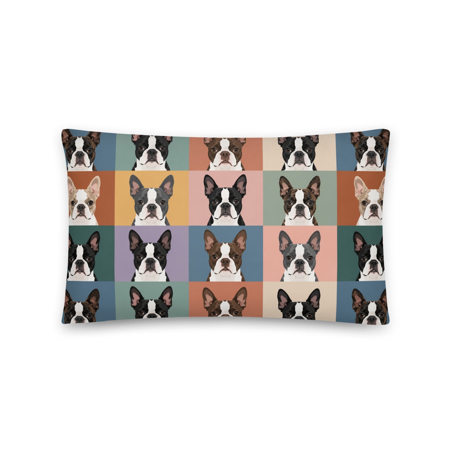 Pop Art Style Colored Boston Terriers Modern Tiles Pattern Basic Pillow . 20″×12″