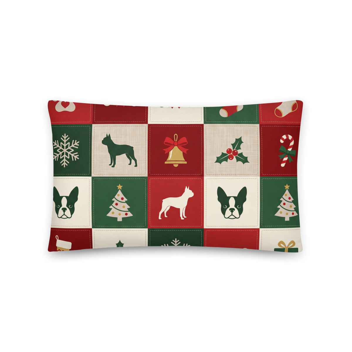 Boston Terrier Christmas Patchwork Basic Pillow