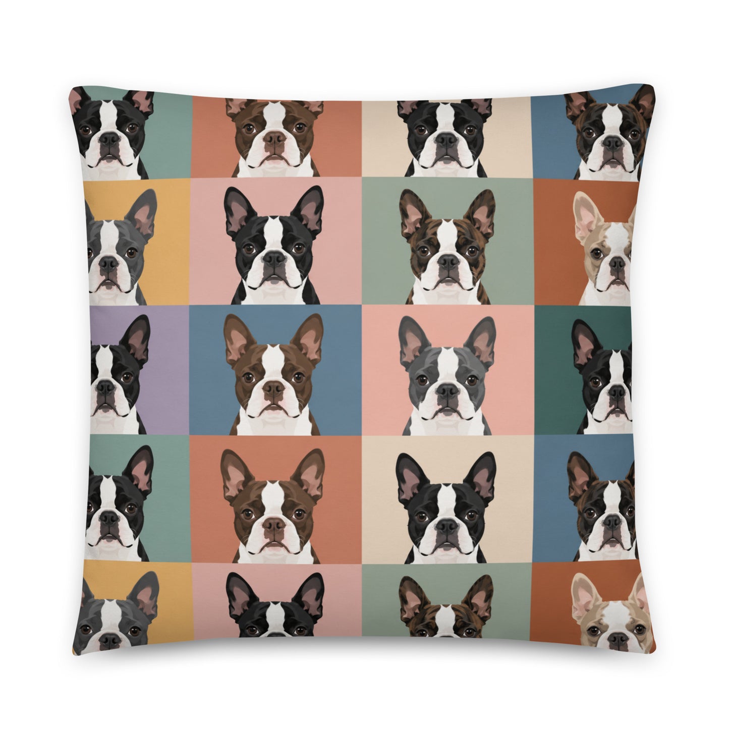 Pop Art Style Colored Boston Terriers Modern Tiles Pattern Basic Pillow .