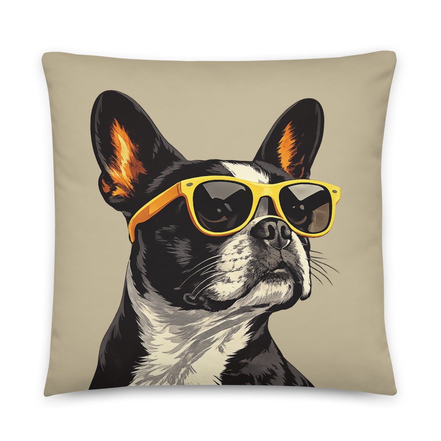 Pop Art Style Colored Boston Terriers Modern Tiles Pattern Dog Bowl Pillow - Sand .