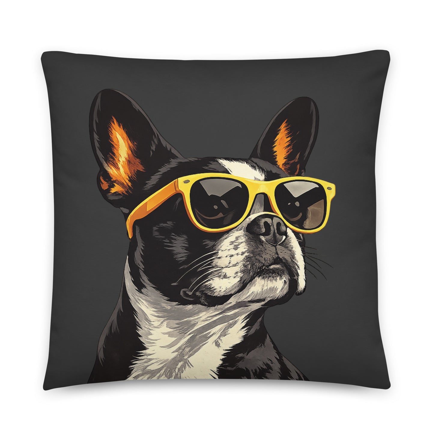Pop Art Style Colored Boston Terriers Modern Tiles Pattern Dog Bowl Pillow - Charcoal Gray .