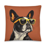 Pop Art Style Colored Boston Terriers Modern Tiles Pattern Dog Bowl Pillow - Terracotta .
