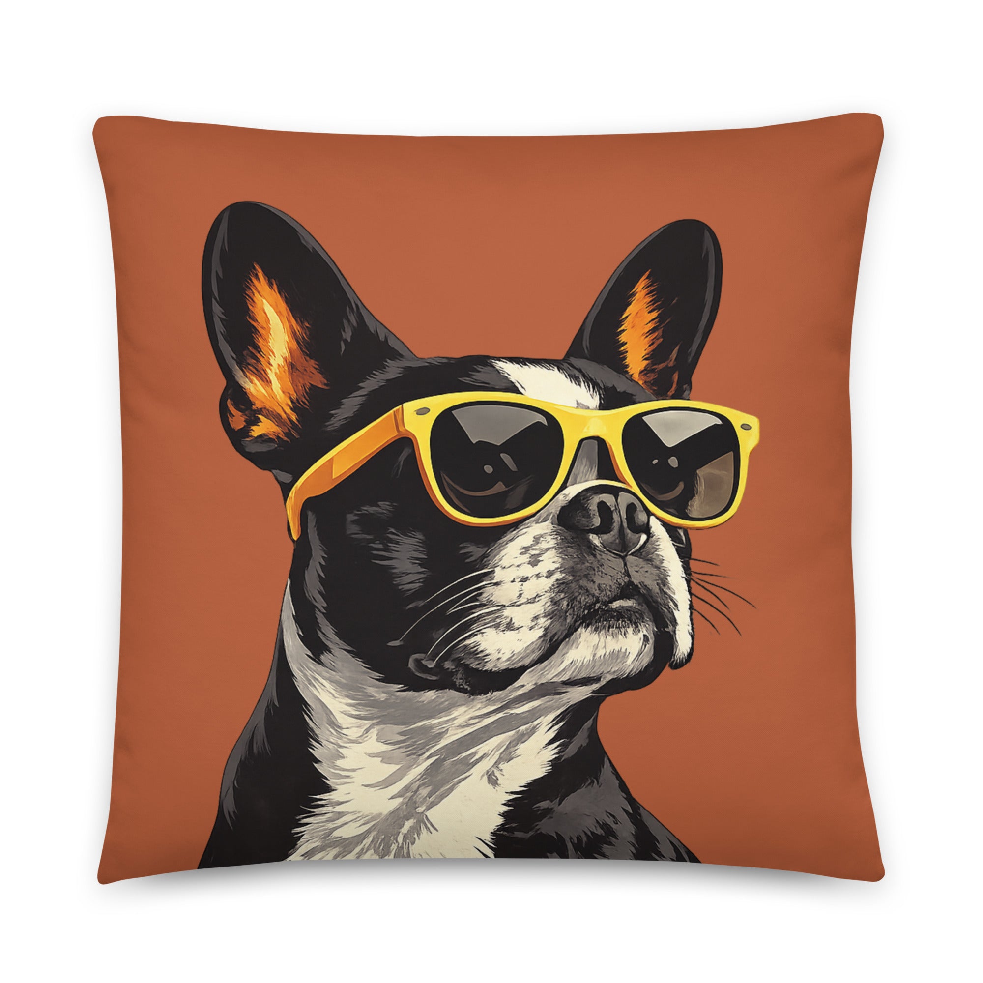 Pop Art Style Colored Boston Terriers Modern Tiles Pattern Dog Bowl Pillow - Terracotta .