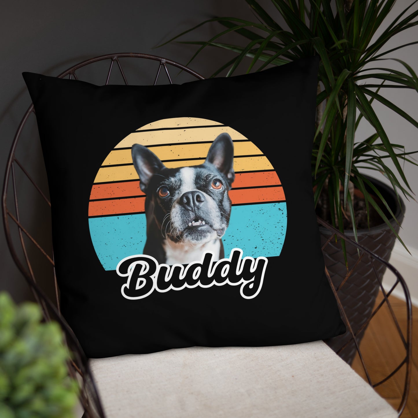 Custom Dog Sunset Vintage Retro Style Basic Pillow