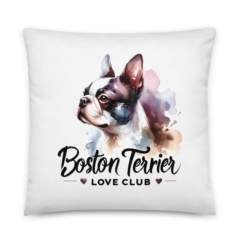 Boston Terrier Love Club - Elegant Watercolor Boston Terrier Art Pillow