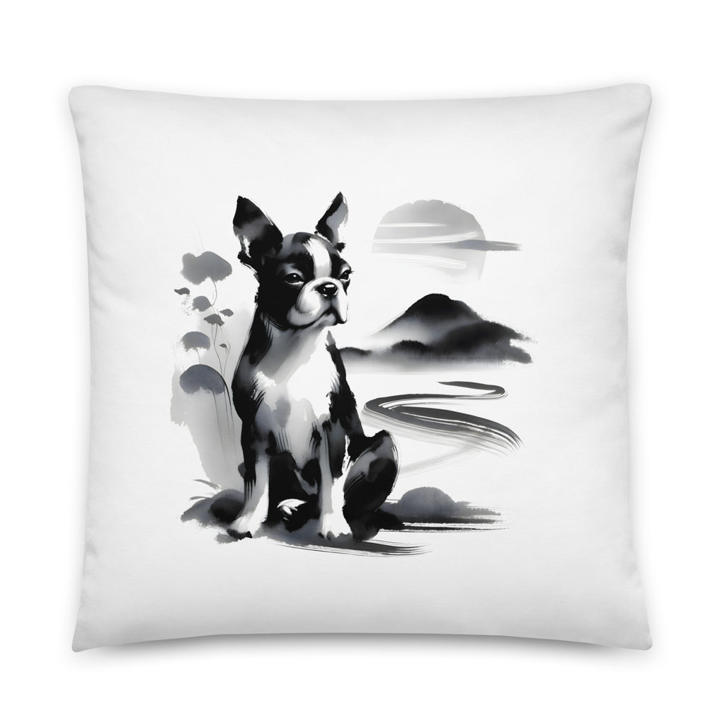 Japanese-Inspired Ink Wash Painting Pillow