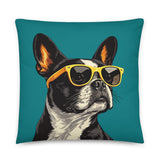 Too Cool Boston Terrier Dog Pillow - Teal . 22″×22″