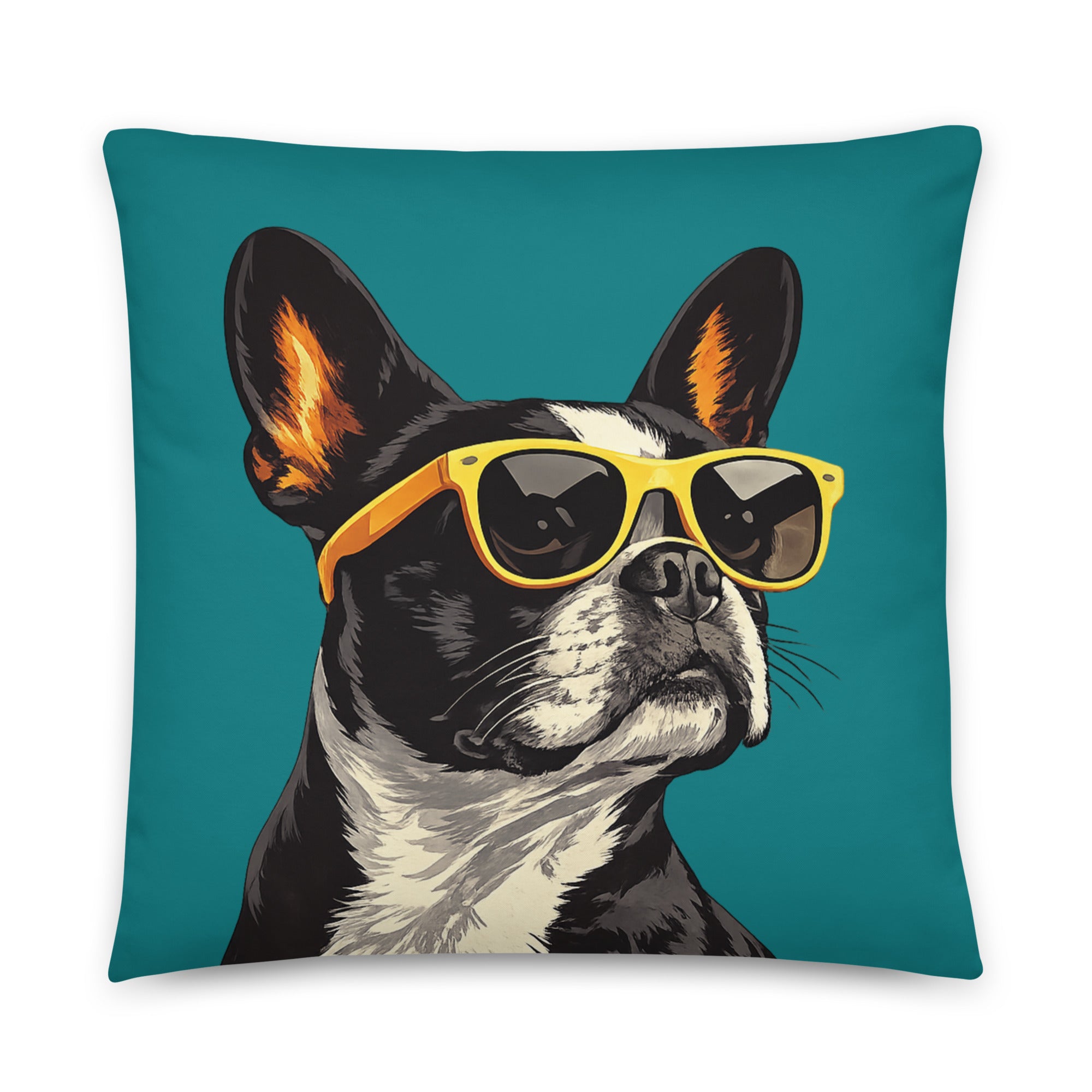 Too Cool Boston Terrier Dog Pillow - Teal . 22″×22″