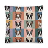 Pop Art Style Colored Boston Terriers Modern Tiles Pattern Basic Pillow . 22″×22″