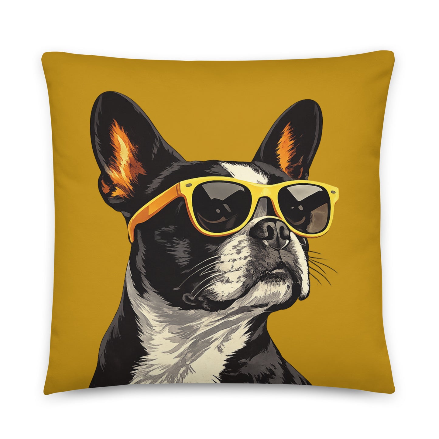Too Cool Boston Terrier Dog Pillow - Mustard . 22″×22″