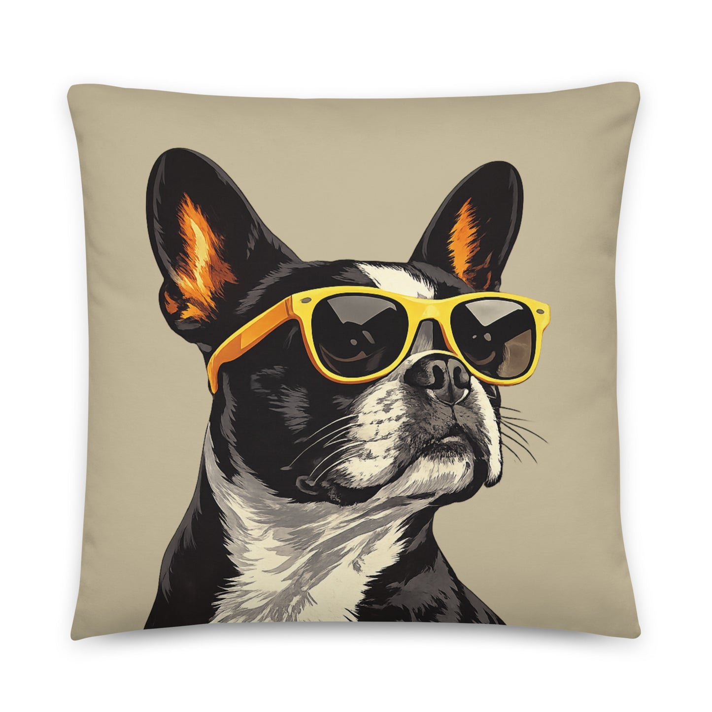 Pop Art Style Colored Boston Terriers Modern Tiles Pattern Dog Bowl Pillow - Sand . 22″×22″