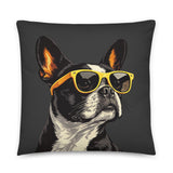 Pop Art Style Colored Boston Terriers Modern Tiles Pattern Dog Bowl Pillow - Charcoal Gray . 22″×22″