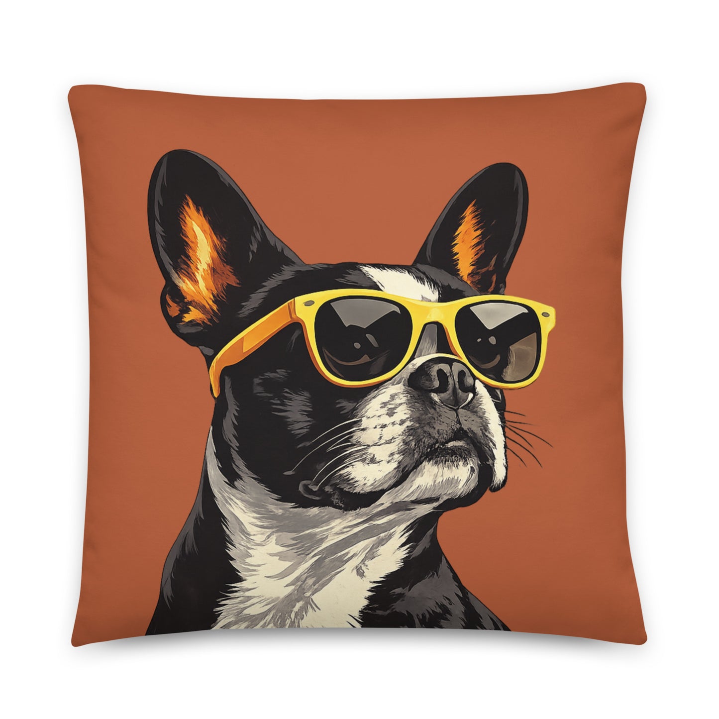 Pop Art Style Colored Boston Terriers Modern Tiles Pattern Dog Bowl Pillow - Terracotta . 22″×22″