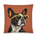 Pop Art Style Colored Boston Terriers Modern Tiles Pattern Dog Bowl Pillow - Terracotta . 22″×22″