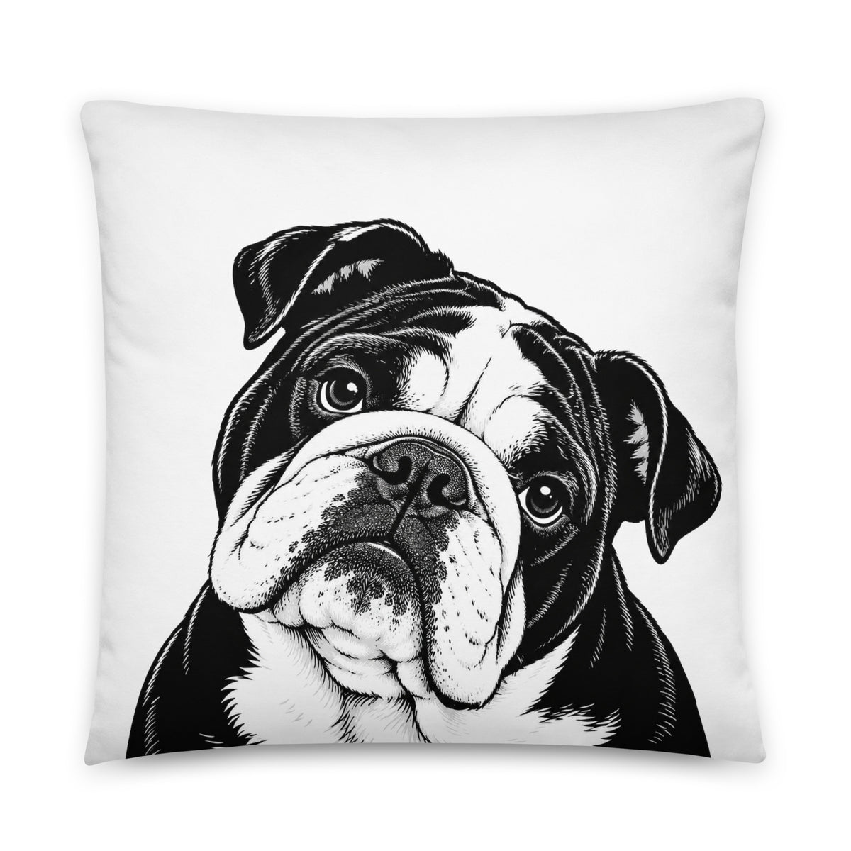 English Bulldog Head Tilt Pillow .