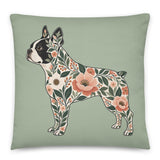 Botanical Boston Terrier Silhouette Cotton Pillow