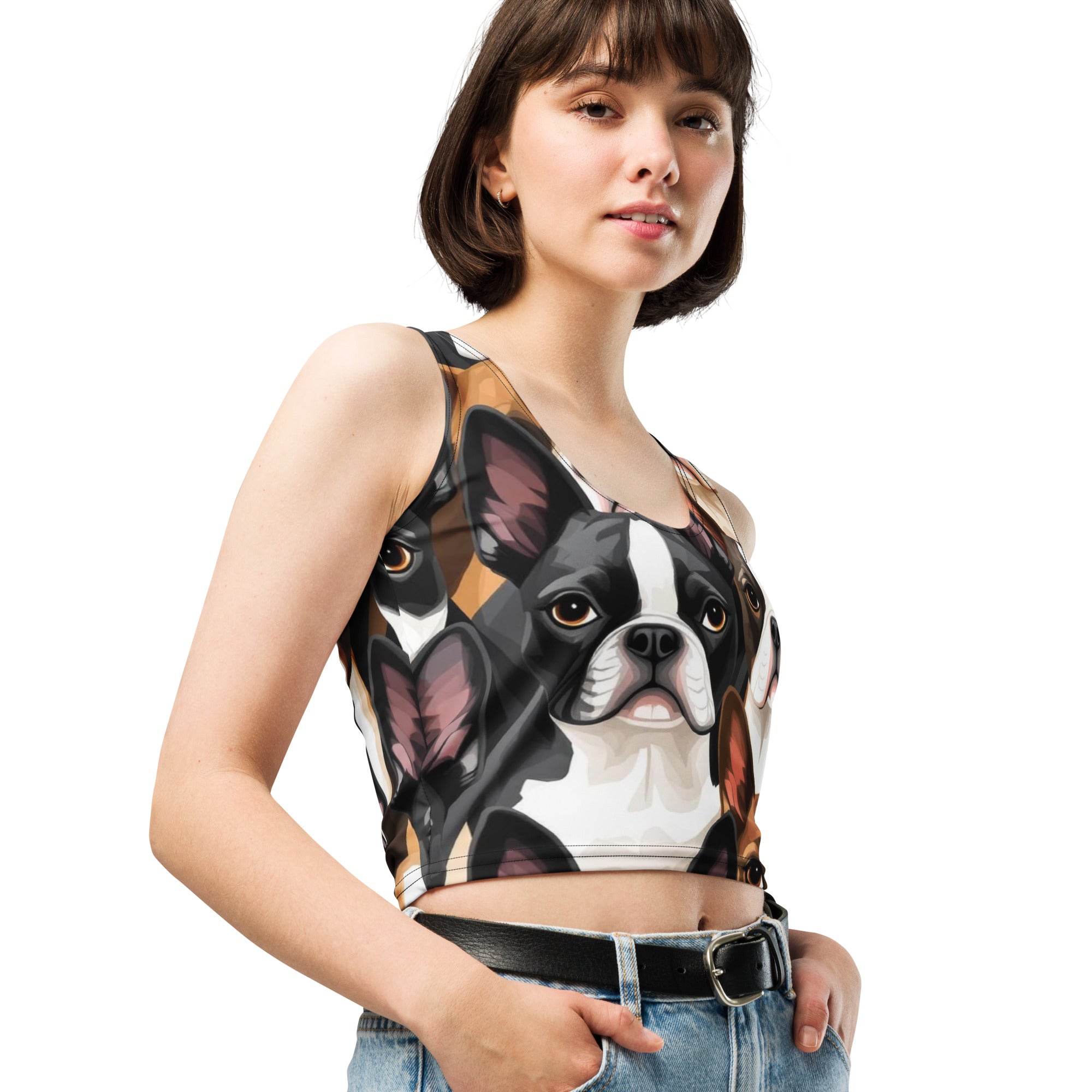 Boston Terrier Dogs Crowd Crop Top .